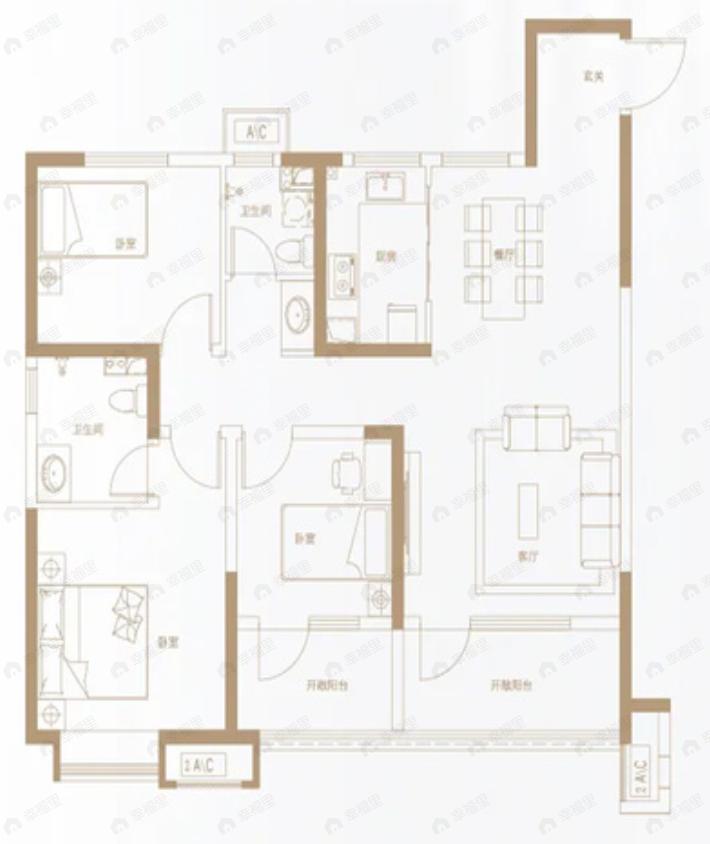 中国铁建·梧桐苑3室2厅2卫户型图