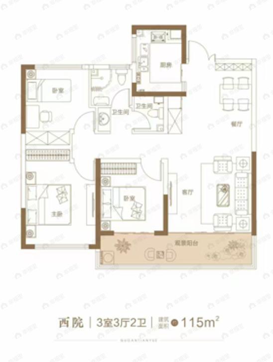 3室3厅2卫建面115平户型图