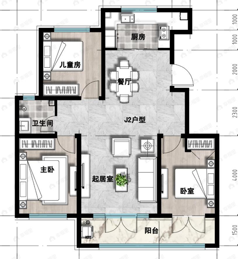 成龙学府·悦城3室2厅1卫户型图
