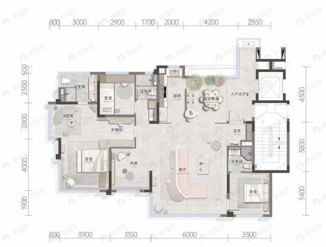 4室2厅2卫建面143平户型图