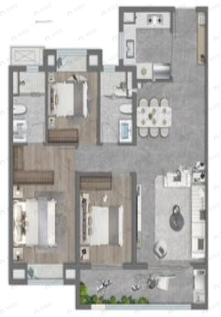 3室2厅2卫建面108平户型图