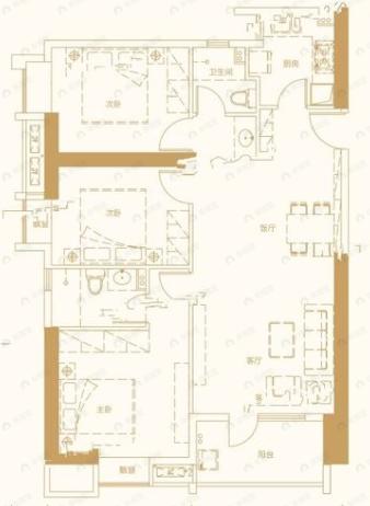 庭瑞中心3室2厅2卫户型图