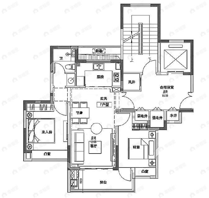 2室2厅1卫建面85m²南户型图