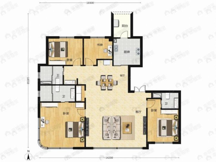 武汉城建·启元4室2厅3卫户型图