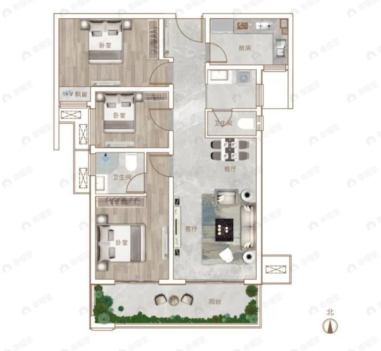 华清源中州学府3室2厅2卫户型图