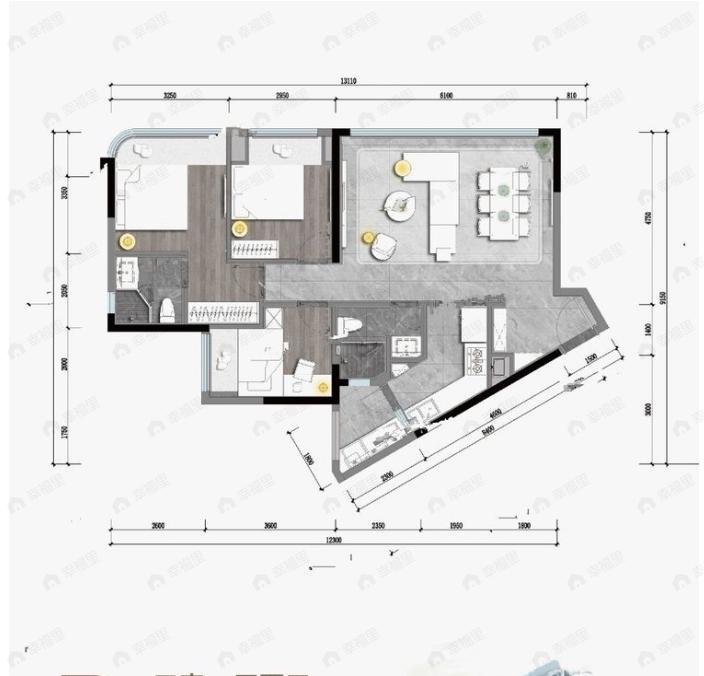 香港置地启元3室1厅2卫户型图