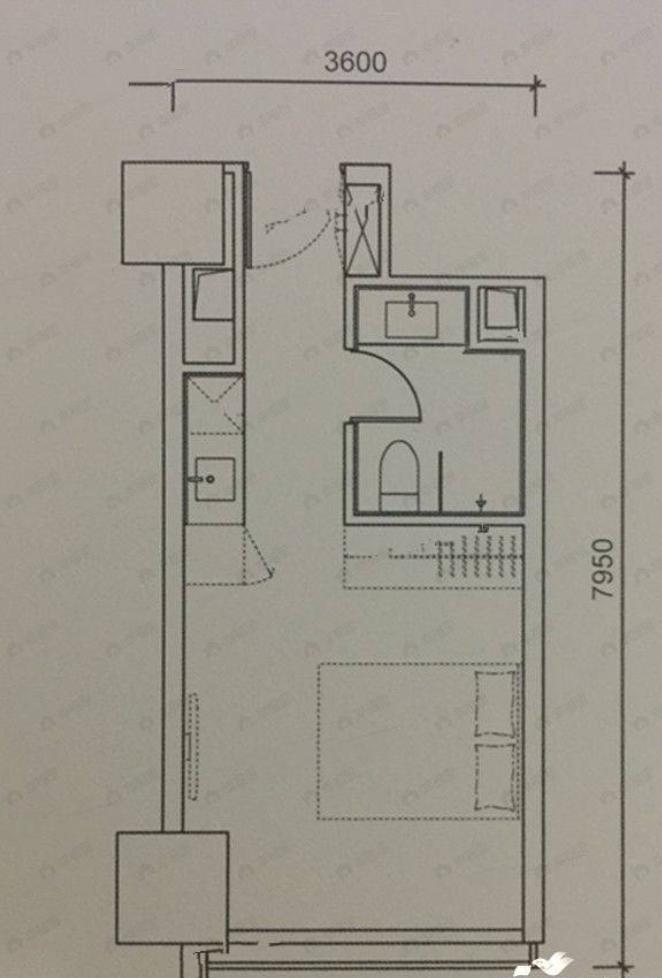1室1厅1卫建面38m²西南户型图