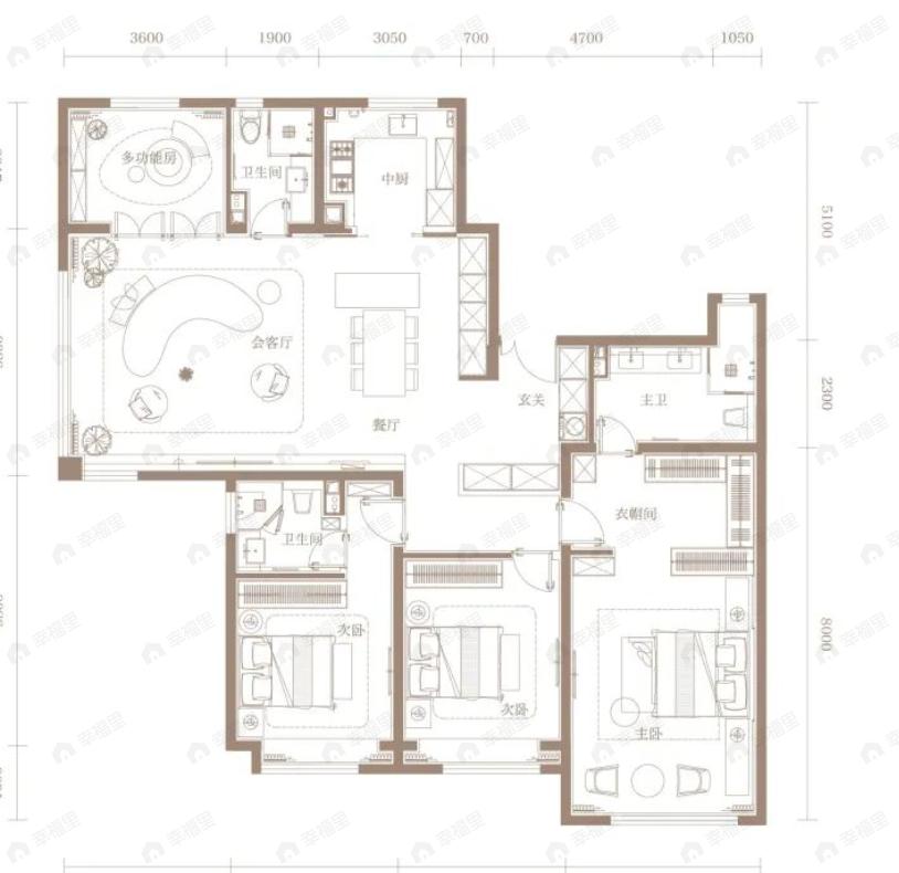 4室2厅3卫建面201平户型图