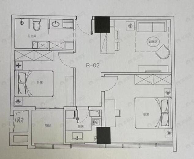 2室1厅1卫建面85平南户型图
