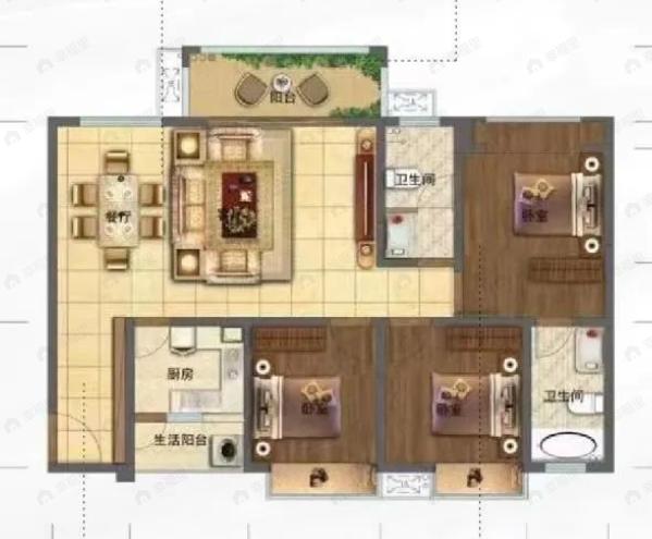 城投·会昌丽景3室2厅2卫户型图