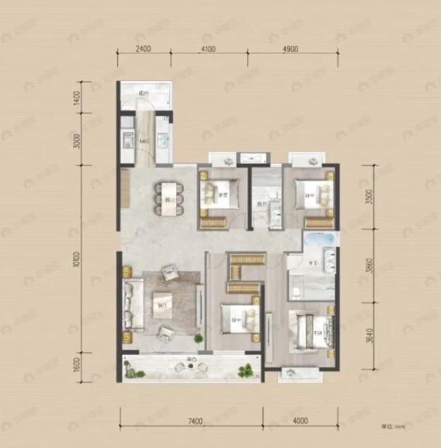 武汉江城府4室2厅2卫户型图
