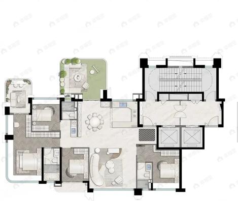 4室2厅3卫建面179平南户型图