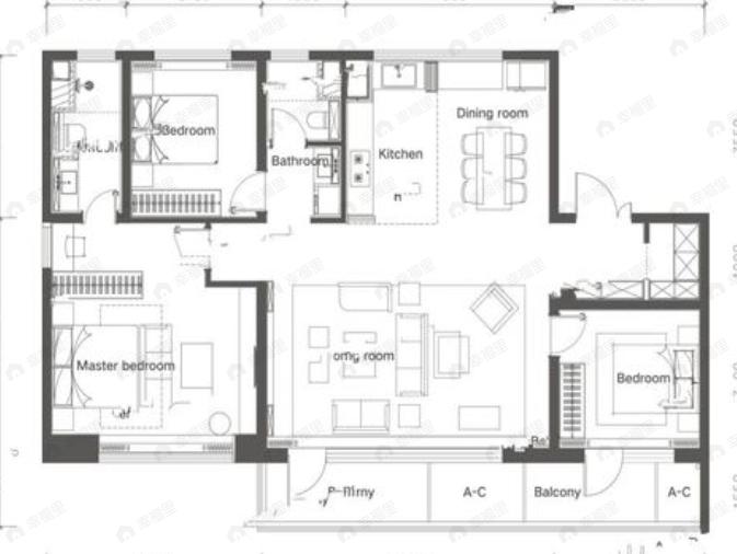 3室2厅2卫建面169m²南户型图