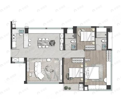 3室2厅2卫建面123m²南户型图