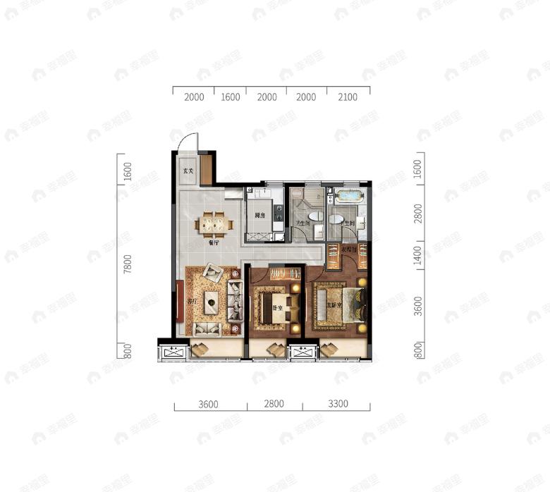 悦景新世界2室2厅2卫户型图