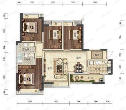 4室2厅2卫建面128平南户型图