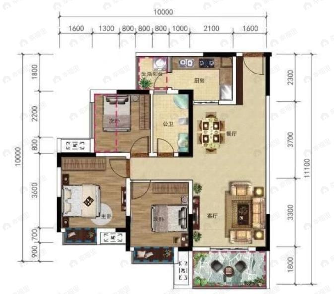天和绣水岸3室2厅1卫户型图