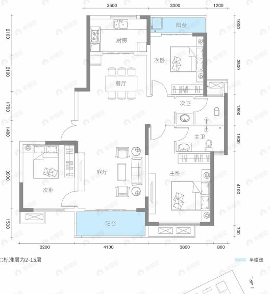 锦顺宸樾府3室2厅2卫户型图