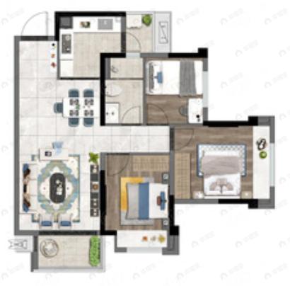 3室2厅1卫建面91m²西南户型图