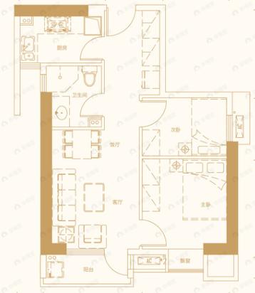 庭瑞中心2室2厅1卫户型图