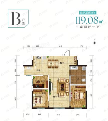 桃李春风南区3室2厅2卫户型图
