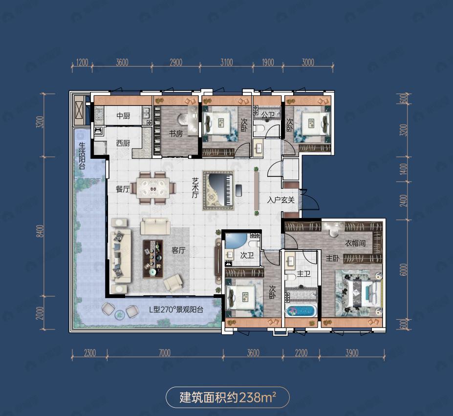 中科怡璟5室2厅3卫户型图