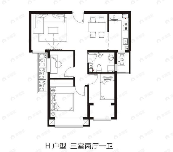 千渡东山晴3室2厅1卫户型图