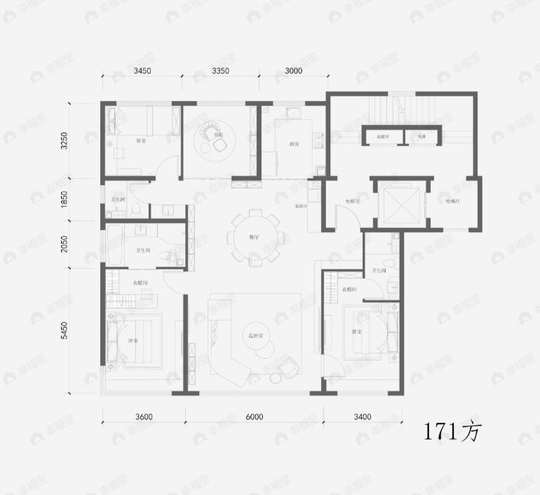 4室2厅3卫建面171平南|北户型图