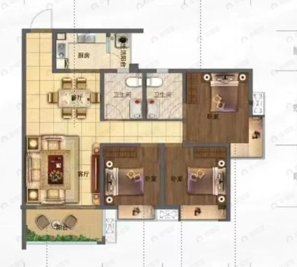 城投·会昌丽景3室2厅2卫户型图