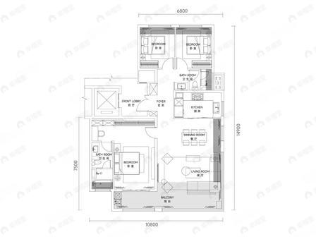 3室2厅2卫建面132平南户型图