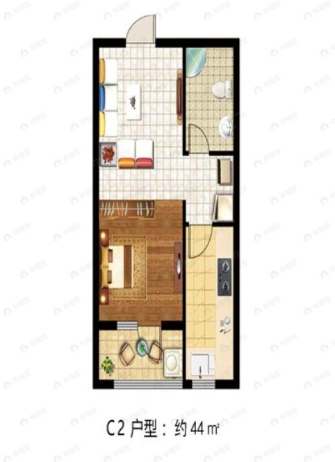 京北香榭府1室1厅1卫户型图