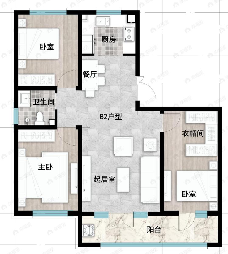 成龙学府·悦城3室2厅1卫户型图