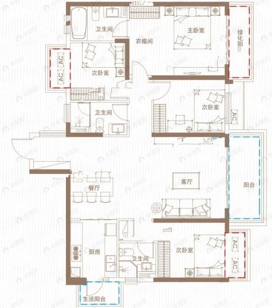 朗玥湖山4室2厅3卫户型图