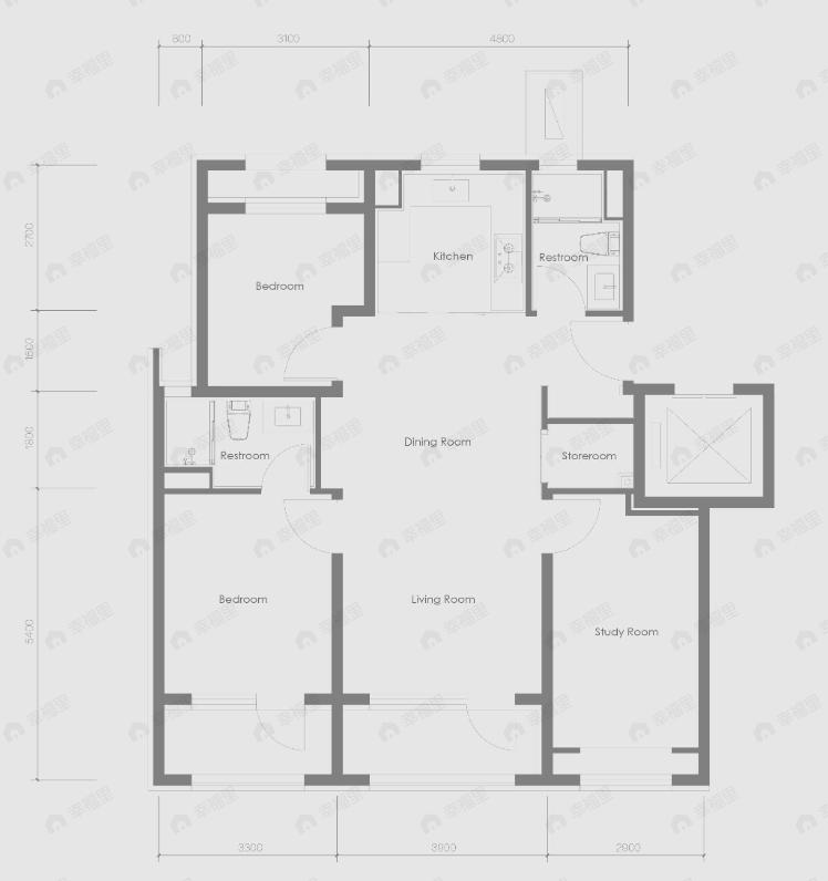 3室2厅2卫建面116平户型图