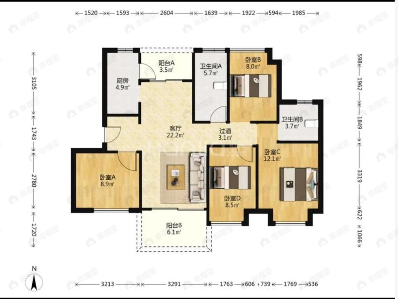 4室2厅2卫建面110平undefined户型图