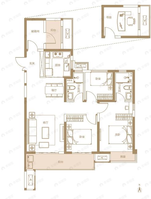 富田城九鼎公馆3室2厅2卫户型图