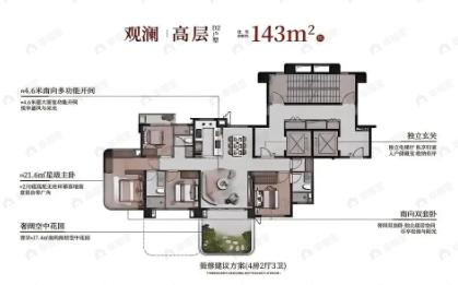 4室2厅3卫建面143平南户型图