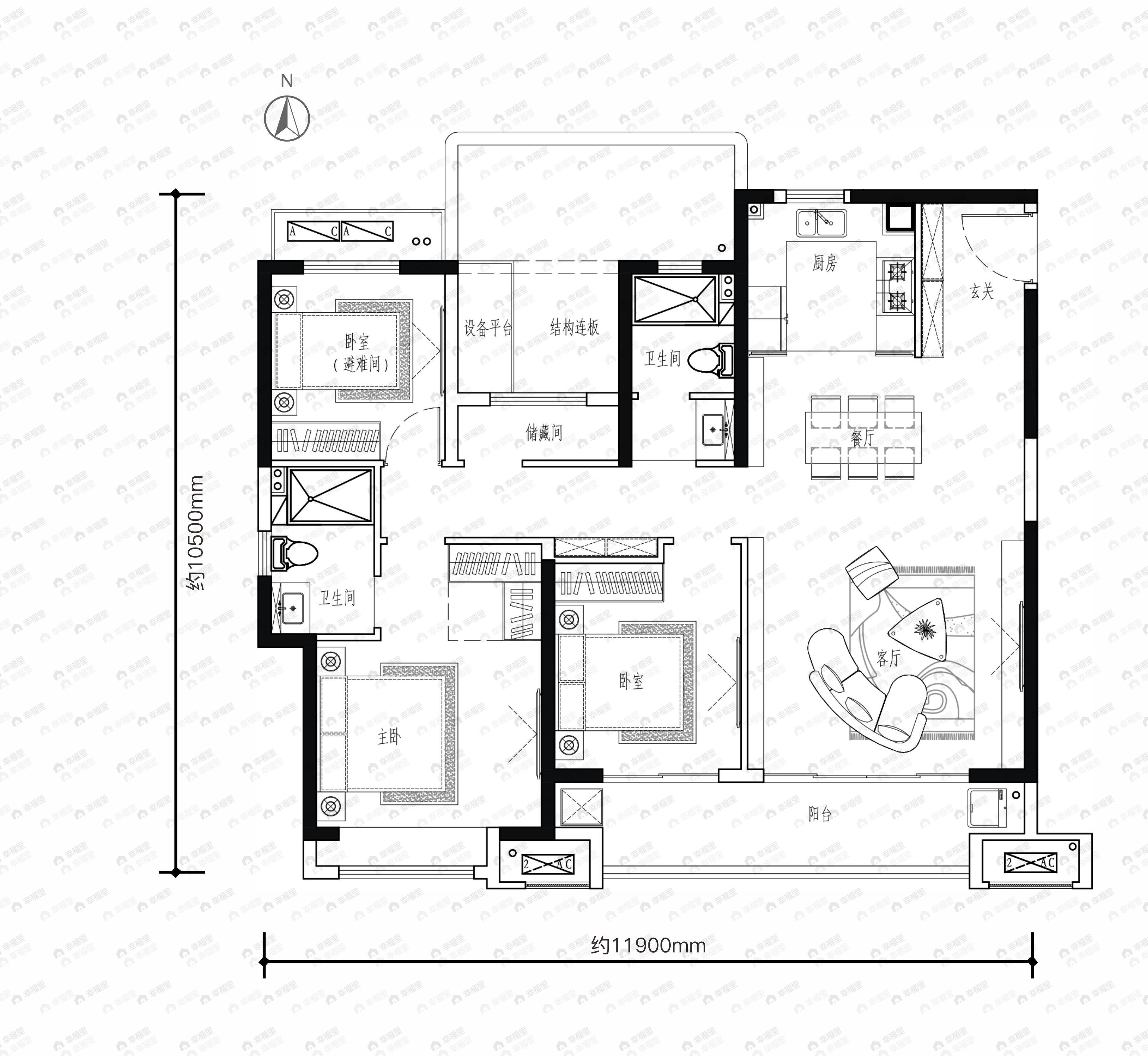 4室2厅2卫建面131平undefined户型图