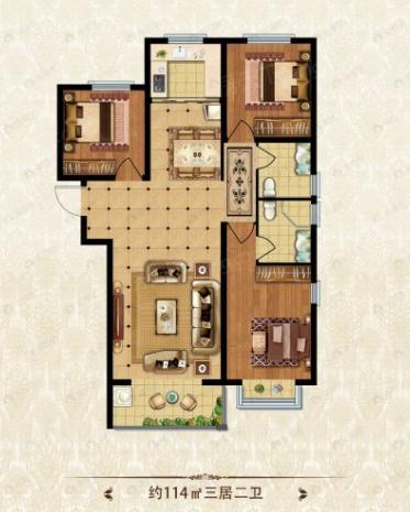 3室2厅2卫建面114平户型图