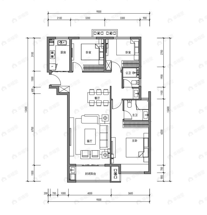 五洲芳华4室2厅2卫户型图