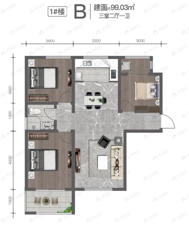 太白阅山3室2厅1卫户型图