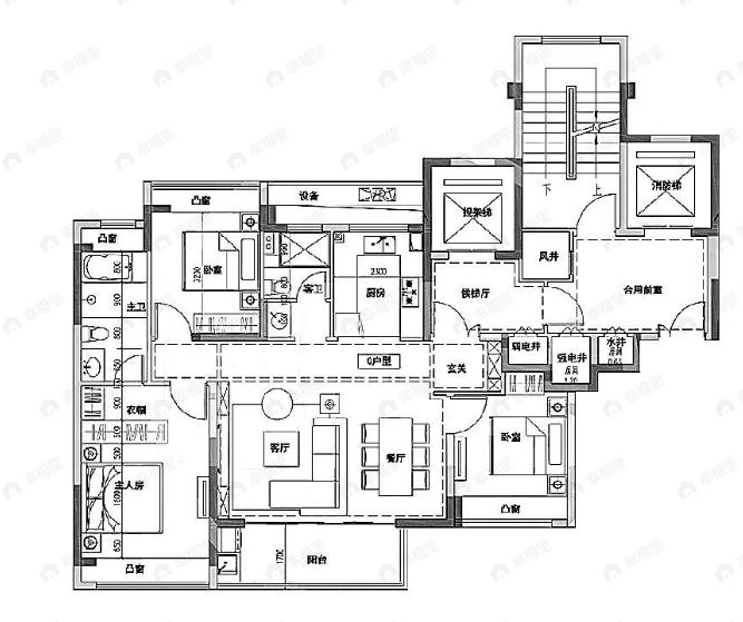 3室2厅2卫建面120平户型图