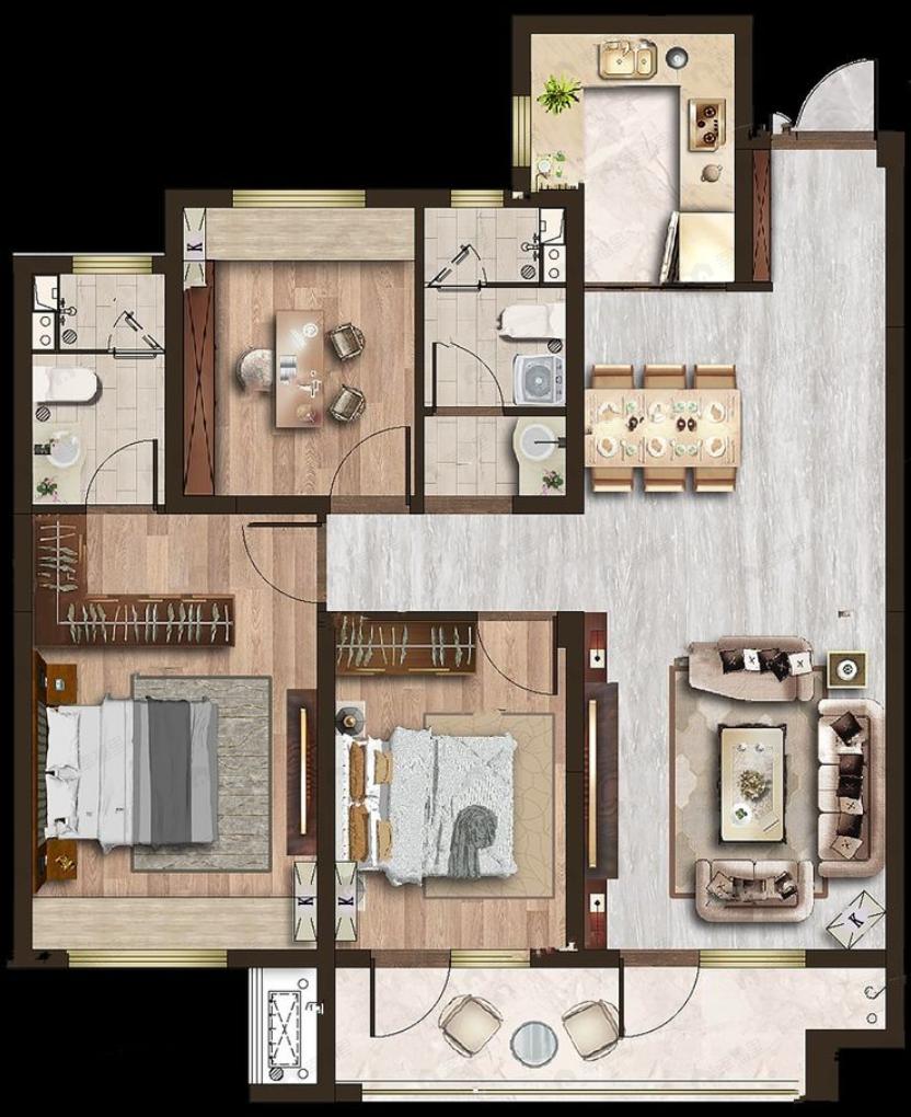 建发·南泊湾3室2厅2卫户型图