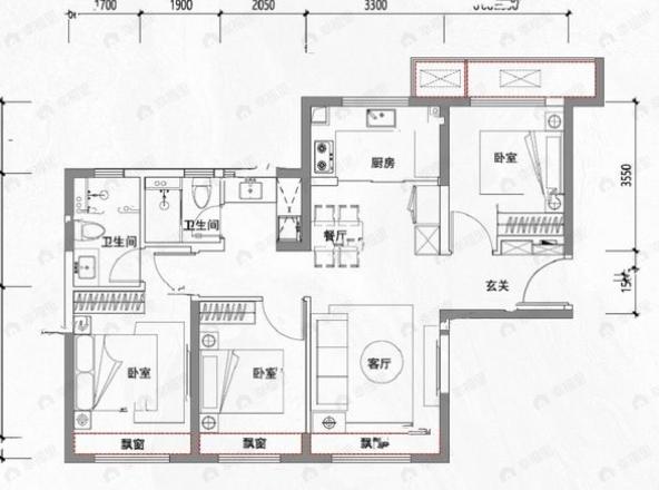 建发·观堂府3室2厅2卫户型图