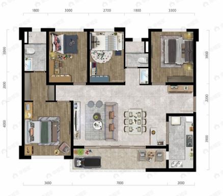 4室2厅2卫建面131平户型图