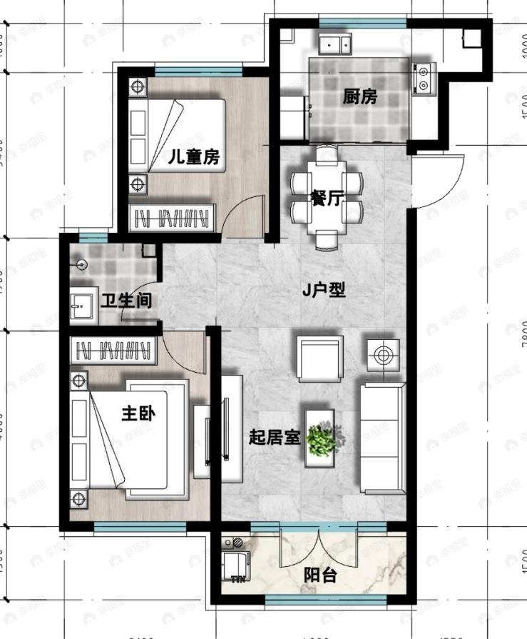 成龙学府·悦城2室2厅1卫户型图
