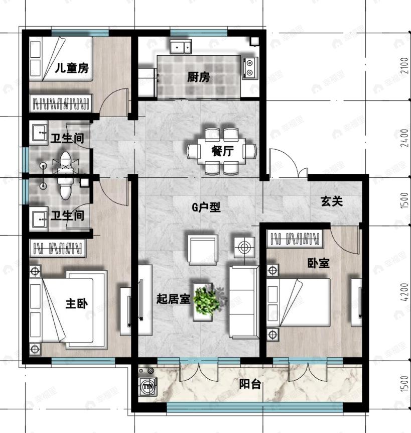 成龙学府·悦城3室2厅2卫户型图