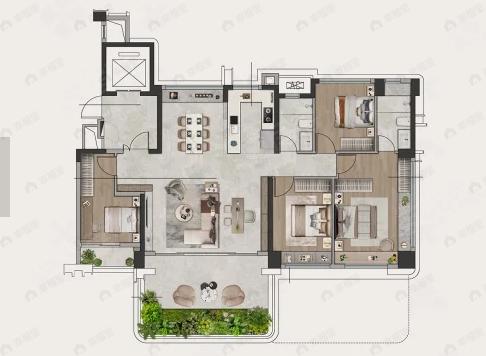 4室2厅2卫建面137平户型图