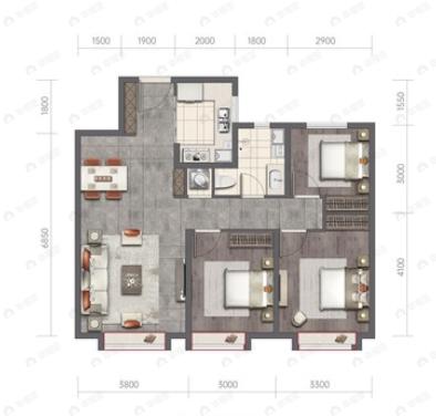 融创玖玺台3室2厅1卫户型图