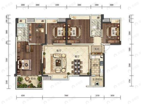 5室2厅2卫建面165平南户型图
